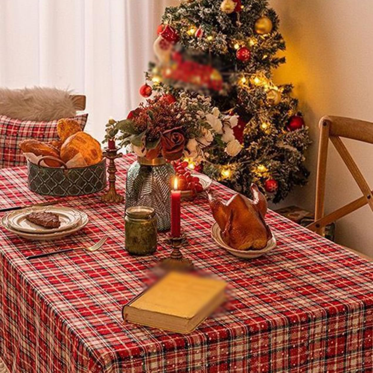 Amazon｜長方形 クリスマス チェック柄 テーブルクロス クラシック